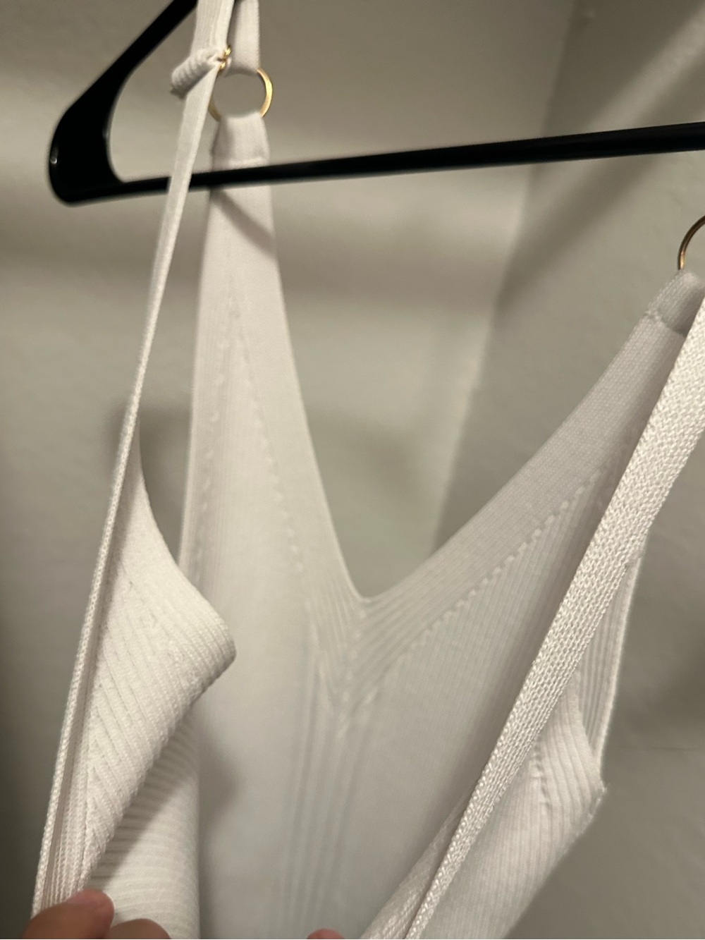 SMALL Elegant White Ribbed Midi Dress Scoop Neck - Picture 7 of 7